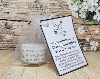 Personalised Funeral Memorial tealight favours with optional matching tags