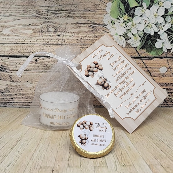 We Can Bearly Wait Personalised Baby Shower tealight candle favours