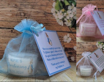 Personalised Christening Baptism tealight favours Peter Rabbit Flopsy