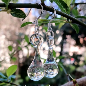 Clear glass teardrop earrings, Long glass drop earrings