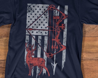 Hunting Shirt with American Flag, Bow Hunting T-shirt, American Hunter Shirt, Hunting Gear for Men and Women, Father's Day Hunting Gift