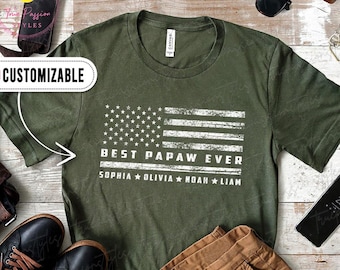 Custom Papaw Shirt With Kids Names, Best Papaw Shirt With American Flag, Fathers Day Gift For Papaw, Papaw Sweater, Papaw Long Sleeve S04868