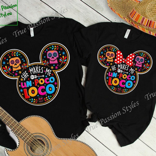 Divertida camiseta de Disney Coco pareja Mickey Head, él ella me hace un poco loco camiseta, pareja a juego camiseta de Coco, camiseta recién casada E2167 E2168