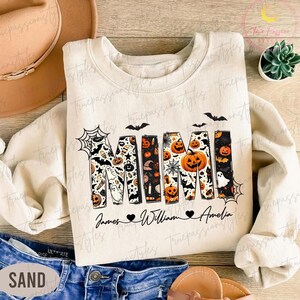 Personalized Halloween Mimi Sweatshirt, Custom Spooky Mimi Sweatshirt with Kids Names, Fall Mimi Sweatshirt T1345