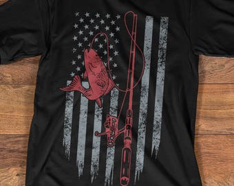 Fishing T-shirt with American Flag, Fly Fishing Shirt, Fishing Gear, Fishing Gifts Idea for American Fishers, Father's Day Fishing, TP2008