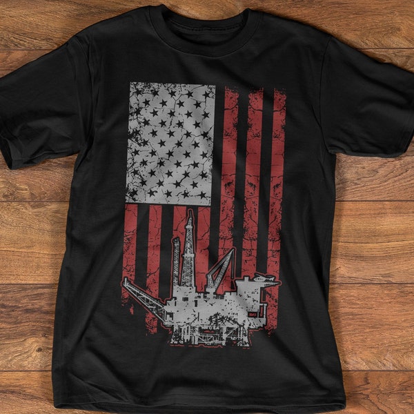 Oil Rig Shirt with American Flag, Oilfield T-shirt, American Oil Rig Worker Tee Shirt Gift Idea, Father's Day, Birthday, Christmas Present