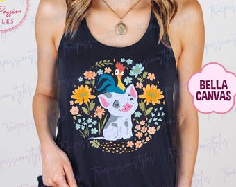 Flowers Hei Hei och Pua Linne, Moana Dam Tank Top, Pua och Hei Hei med Flowers Tank E7035