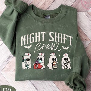 Night Shift Crew Halloween Sweatshirt, Halloween Nurse Sweatshirt, Spooky Nurse Gift, Halloween RN Gifts, Registered Nurse Sweater S04253
