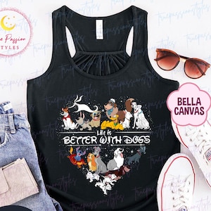 Life Is Better With Dogs Tank Top, 101 Dalmatians Ladies Tank, Lady and the Tramp Magic Kingdom Women Tank E2349