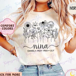 Comfort Colors® Personalized Wildflowers Nina Shirt with Kids Names, Custom Floral Nina T-shirt, Gift for Nina, New Nina Gift T0415