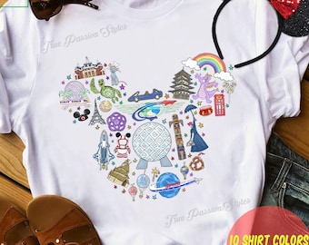 Disney Epcot Matching Shirts for Men, Women and Kids with Mickey Head Ears, Figment, Castle All Things Disney WDW T-shirt, Sweatshirt E2007