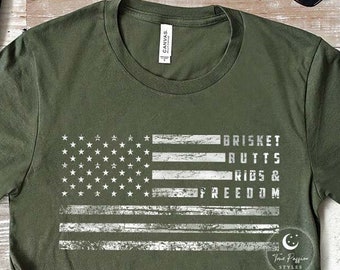 BBQ Shirt With American Flag, Grilling Gifts For Grill Dad, Meat Smoker Grill T-shirt, Funny Chef Shirt, Bbq Smoker Gift TPS0100