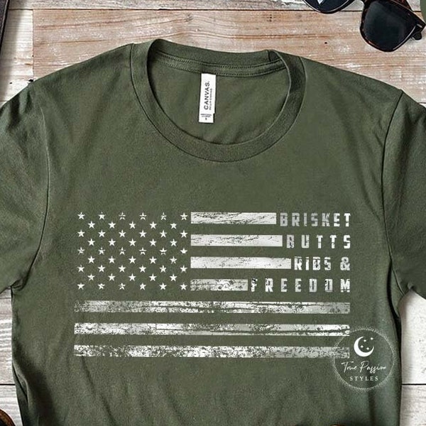 BBQ Shirt With American Flag, Grilling Gifts For Grill Dad, Meat Smoker Grill T-shirt, Funny Chef Shirt, Bbq Smoker Gift TPS0100