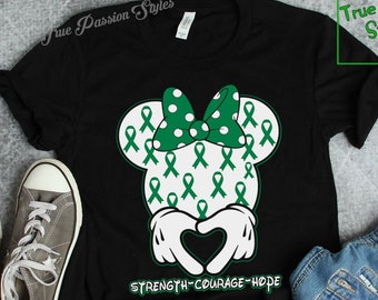 Minnie Green Ribbon Awareness Shirt, Strength Encourage Hope Gift for Kidney Cancer, Cerebral Palsy, Mental Health, Bipolar Disorder 10100