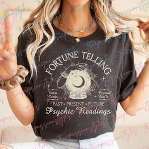 Camiseta de adivinhação, camiseta de leitura psíquica, camiseta de bolas de cristal de cartas de tarô, camiseta de Halloween, moletom, moletom com capuz T0006