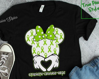 Minnie Lime Green Ribbon Awareness Shirt, Strength Encourage Hope Gift for Non-hodgkin's Lymphoma, Lyme disease,  Muscular dystrophy 10105