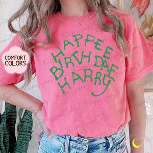 Comfortkleuren Happee Birthdae Harry-shirt, magische verjaardagsshirt, tovenaarsschool-shirt, tovenaarsshirt E7124