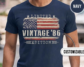 Custom 40th Birthday Gift, 1986 Vintage Flag Shirt, 40th Bday Tshirt, Forty Birthday Tee, Turning 40 Gift, Long Sleeve T2498