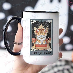Mug Tarot Empereur, Mug Chat Maine Coon, Mug Chat Drôle, Mug Chat Meme, Tasse Sorcière T0155