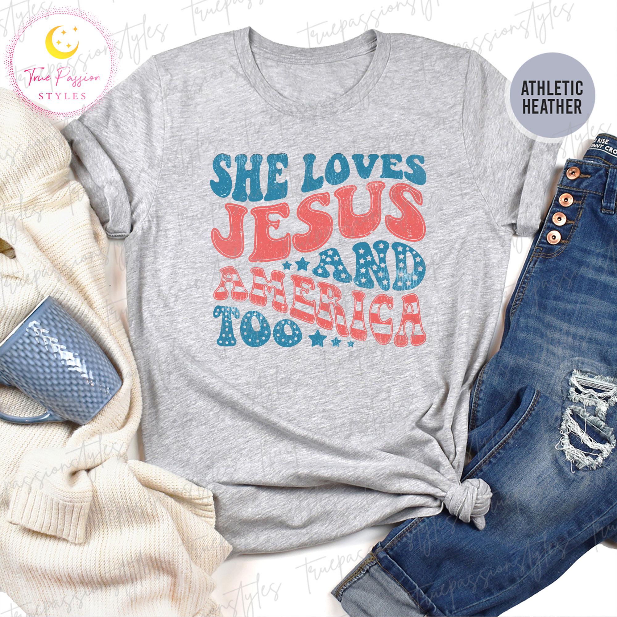 Retro USA Shirt, Patriotic Christian TShirt, Independence Day Shirt, She Loves Jesus And America Too Shirt, 4th of July Shirt S00623
