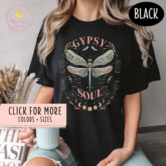Comfort Colors Gypsy Soul Shirt, Vintage Dragonfly Shirt, Free