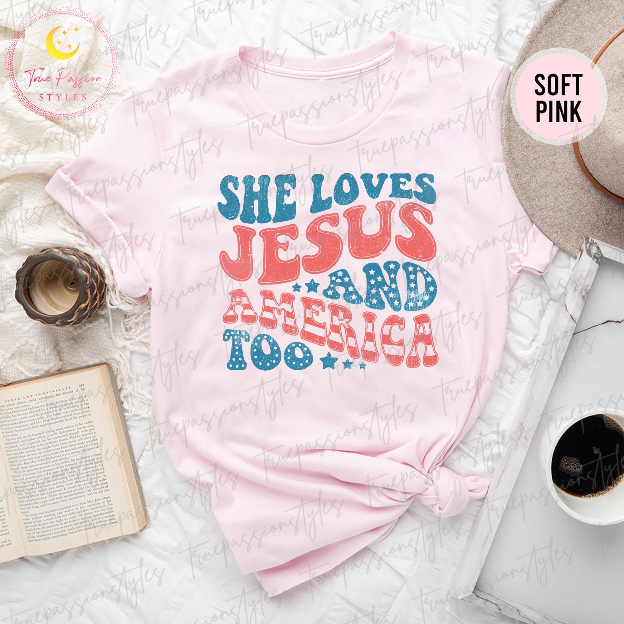 Retro USA Shirt, Patriotic Christian TShirt, Independence Day Shirt, She Loves Jesus And America Too Shirt, 4th of July Shirt S00623