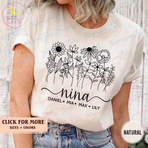 Personalized Wildflowers Nina Shirt with Kids Names, Custom Floral Nina T-shirt, Gift for Nina, New Nina Gift T0415