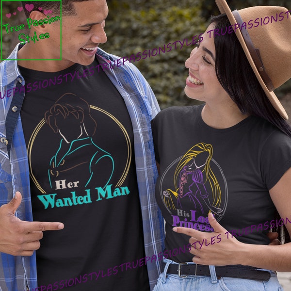 Tangled Couple Shirt, Long Sleeve, Sweatshirt - Rapunzel Matching Flynn Rider, Couple Matching Tee Anniversary Vacation E2439- 2440