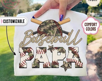 Chemise papa de baseball Comfort Colors®, t-shirt papy baseball, chemise de baseball camouflage pour papa, sweat-shirt Baseball Game Day T2698