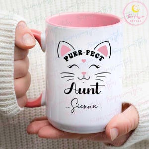 Personalized Purr-fect Aunt Mug, Cute Purry Cat Mug, Cat Lover Mug, Kitty Mug, Custom Gift for Aunts, Mothers Day Gift T0185