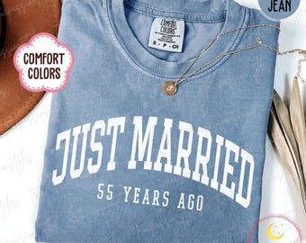 Chemise Just Married personnalisée Comfort Colors®, Cadeau 55e anniversaire, Just Married il y a 55 ans, Chemises assorties 55e anniversaire de mariage S04137