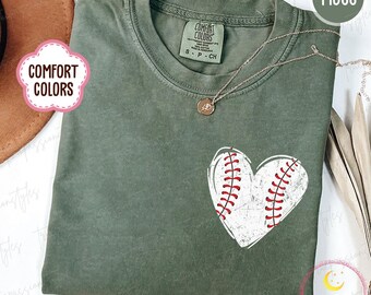 Comfort Colors® Retro Heart Baseball Shirt, Baseball Distress Heart Sweatshirt, Cute Baseball Lover Gift, Baseball Game Day Shirt S05458
