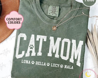 Comfort Colors® Custom Cat Mom Shirt With Cats Names, Cat Mama Sweatshirt, Mothers Day Gift For Cat Mom, Cat Lover Gifts, Cat Owner S03564