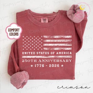 Felpa Comfort Colors® 250° anniversario dell'America, maglietta con bandiera americana effetto consumato, 4 luglio, giorno dell'indipendenza, maglietta patriottica S05226