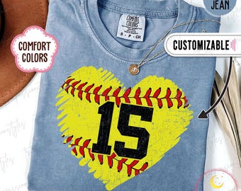 Comfort Colors® Custom Softball Number Shirt, Softball Lover Gifts, Softball Mom Shirt, Softball Game Day Sweatshirt, Softball Gifts S05423