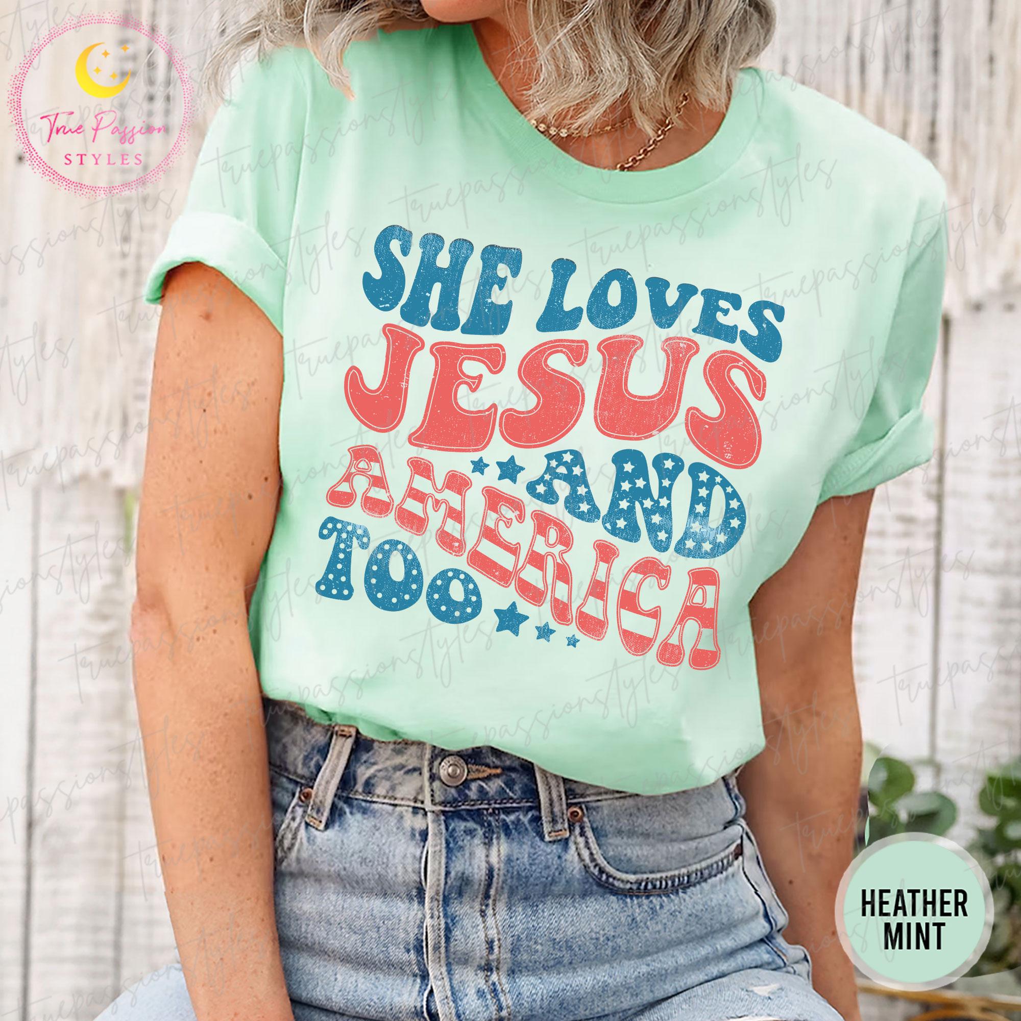 Retro USA Shirt, Patriotic Christian TShirt, Independence Day Shirt, She Loves Jesus And America Too Shirt, 4th of July Shirt S00623