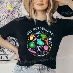 Meowcrobiology T-Shirt, Funny Cat Lover Gift, Biology Teacher Student Gift, Microbiologist Tee, Biologist Scientist Tee, Biology Cat Shirt