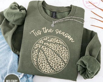 Tis the Season Sweatshirt, Leopard Basketball Sweater, Retro Basketball Game Day Sweater, Sports Mama Gifts, Basketball Lover Gift S04670