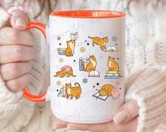 Cats Reading Mug, Books and Cats Mug, Bookish Mug, Gift for Cat Lover, Gift for Book Lovers T0035