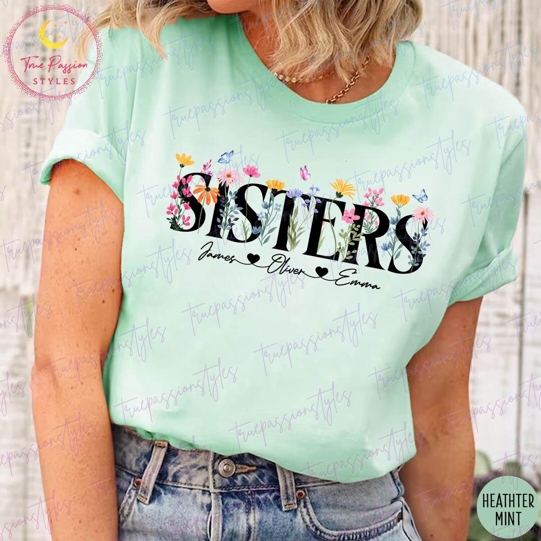 Sisters Playing In Flower Garden Ladies T Shirt