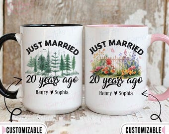 Custom Just Married Mug, 20th Anniversary Gift, Just Married 20 Years Ago Coffee Mug, 20th Wedding Anniversary Matching Mug S05841