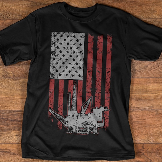Oil Patch Rig On The Flag Us Blue Oilfield Tshirt Oil Patch Rig On The Flag Us Blue Oilfield Tshirt