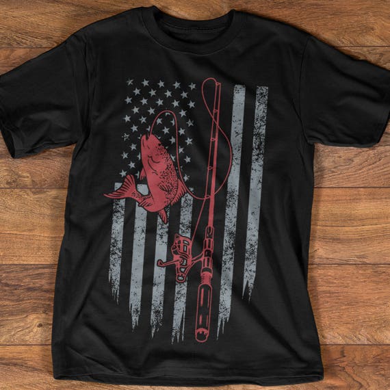 Fishing Tshirt With American Flag Fly Fishing Shirt Fishing Etsy
