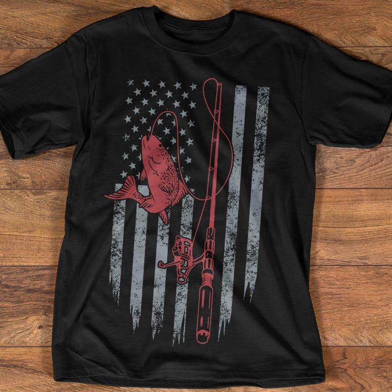 Fishing Tshirt With American Flag Fly Fishing Shirt Fishing Etsy