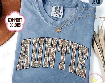 Comfort Colors® Camouflage Auntie Shirt, Mothers Day Gift For Aunt, Aunt Gift, Retro Aunt Shirt, New Aunt Gift, Camo Hunting Aunt Tee S04349
