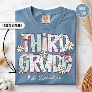 Aangepaste leraar derde leerjaar shirt, bloemen 3e leerjaar bijpassende groep T-shirt, terug naar school leraar geschenken, sweatshirt basisschool S06638