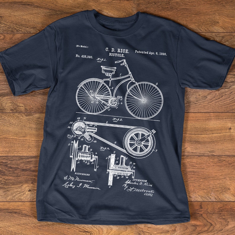 Bicycle Shirt 1890 Bicycle Patent T-shirt Cycling Shirts Collection Available S-3XL Unisex Sizes Gift Idea for Cyclist image 1