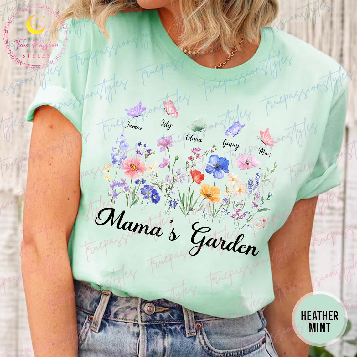 Custom Mama's Garden Shirt - Embroidered Grandma & Mom Tees With Kids Names