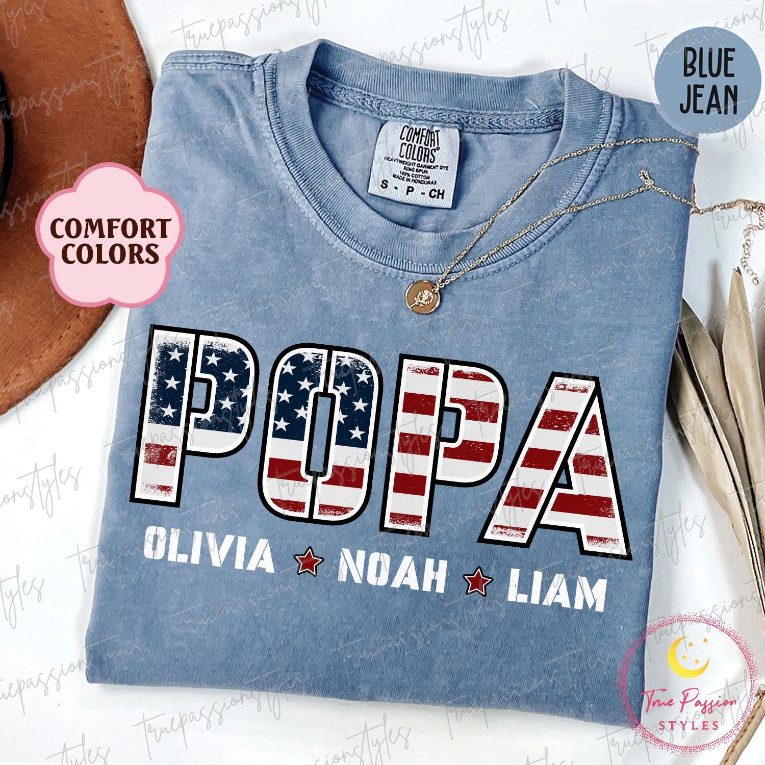 Comfort Colors® Custom American Popa Shirt With Kids Names, Popa 4th of July Shirt, Fathers Day Gift For Popa, Patriotic Popa Shirt S03585