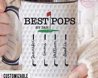 Personalized Golf Pops Mug, Custom Pops Coffee Mug with Kids Names, Best Pops by Par Mug, Golf Lover Gift for Pops, Father’s Day Gift T3496